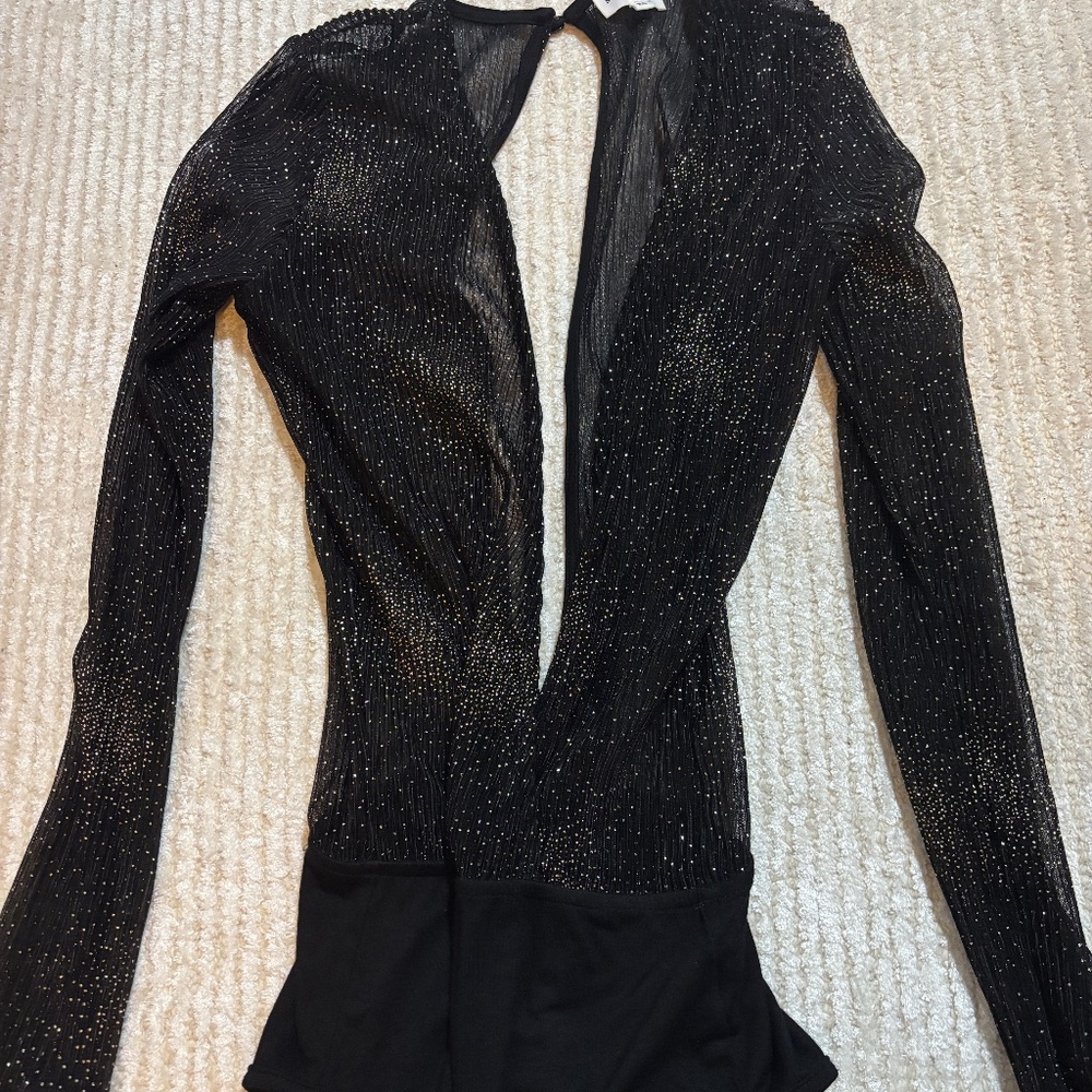 Superdown black and gold bodysuit long sleeve